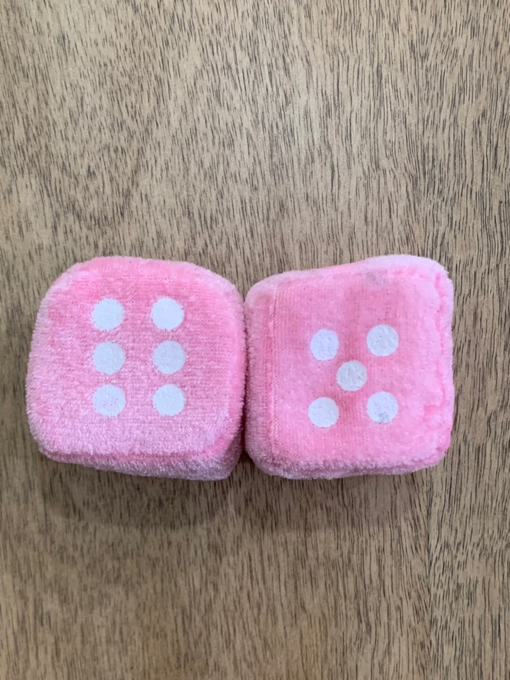 Fuzzy dice set pink and white dots